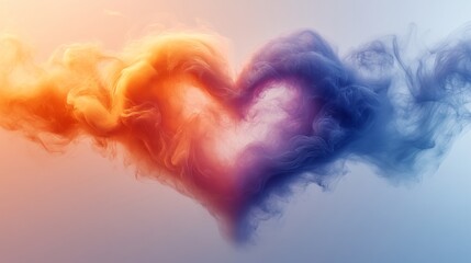 Aufkleber - Heart-shaped smoke cloud of orange and blue hues, abstract art. Love and creativity concept
