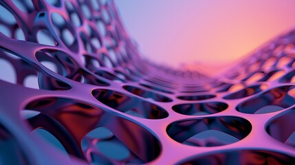 Poster - Abstract purple and pink metallic grid.