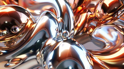 Poster - Abstract 3D render of shiny, metallic, organic shapes.