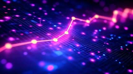 Poster - Stock market data graph, digital trend, glowing points, dark background, financial analysis