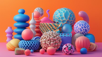 Poster - an abstract 3d render of colorful geometric shapes.