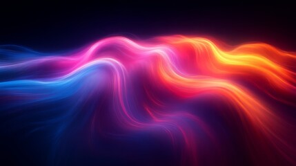 Poster - Abstract colorful wave pattern with neon glow effect and dark background, digital art concept