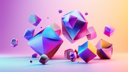 Poster - Abstract 3D render of geometric shapes in vibrant colors.