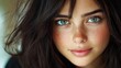 © Alexey - Portrait of a Young Woman with Brown Hair and Beautiful Eyes. Generative AI