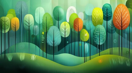 Poster - Colorful Stylized Forest Landscape Illustration