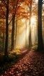 © akkash vertical - sunny autumn forest panoramic forest autumn fall tree sun sunlight light scenic tranquil scene outdoors october indian summer timberland nature landscape deciduous tree backlit backlight illuminated