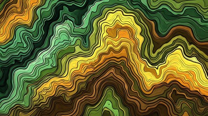 Wall Mural - Abstract Green Yellow Brown Swirling Wave Pattern Design