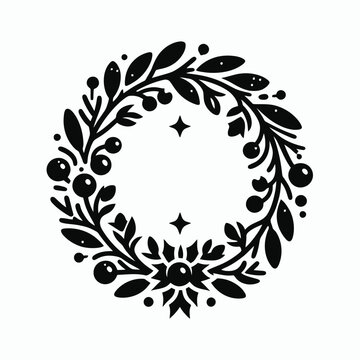 Holly Jolly Wreath Silhouettes in black on a white background