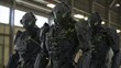 © Jakkarin - Robust Mechanized Armored Suits Displayed in Futuristic Hangar