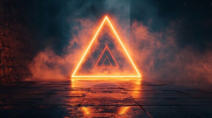 Wall Mural - '  Neon triangle, dark room, abstract, technology, space, mystic, background for presentations.