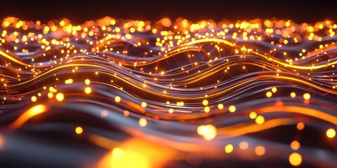 Poster - Abstract flowing waves of luminous orange lights creating a mesmerizing visual effect with a dynamic blend of color and depth for creative projects