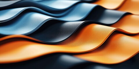 Poster - Waves of Vibrant Textures in Shades of Black, Blue, and Orange, Highlighting the Undulating Patterns of Smooth Surfaces in a Modern Abstract Design
