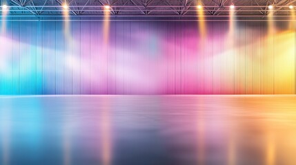 Poster - Gentle Pastel Themed Light Effects in Blurred Warehouse Scene for Creative Backgrounds and Presentations
