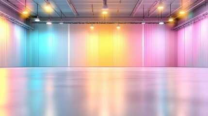Poster - Pastel Themed Blurred Warehouse Scene with Gentle Lighting for Creative Backgrounds and Visual Projects