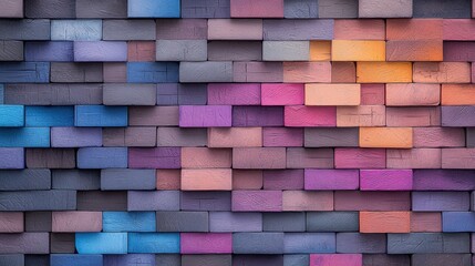 Poster - Abstract Artistic Design of a Gradient Brick Wall with Colorful Blocks and Creative Patterns