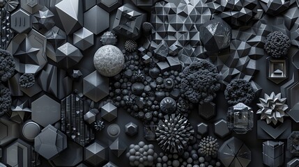 Poster - Abstract 3D shapes in black, gray, and white.