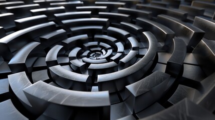 Poster - Abstract black and gray circular pattern with 3d effect.