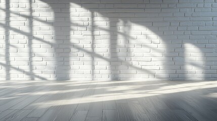 Poster - Stylized White Brick Wall with Unique Lighting Patterns Creating a Modern Aesthetic in Contemporary Space