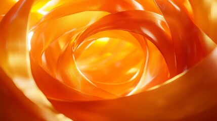 Bright Orange Ribbon Abstract Spiral with Warm Internal Light and Swirling Curves