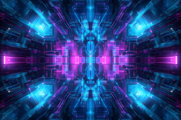 Fototapete - Futuristic abstract technology background featuring digital circuit patterns, glowing blue and purple lines, high-tech design, cybernetic elements, and dynamic energy visuals