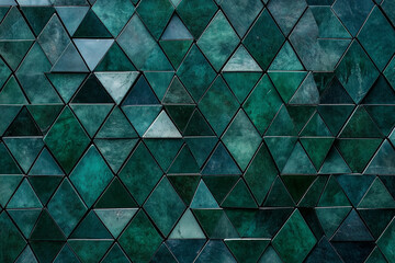 Fototapete - Abstract dark green triangular mosaic tile texture with geometric fluted triangle pattern for modern backgrounds and architectural design