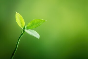 Wall Mural - Young green plant seedling growing against a blurred green background