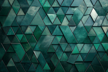 Fototapete - Abstract dark green triangular mosaic tile texture with geometric fluted triangle pattern for modern backgrounds and architectural design