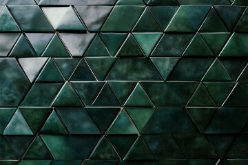 Fototapete - Abstract dark green triangular mosaic tile texture with geometric fluted triangle pattern for modern backgrounds and architectural design