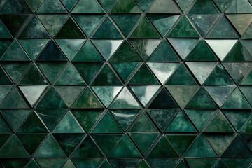 Fototapete - Abstract dark green triangular mosaic tile texture with geometric fluted triangle pattern for modern backgrounds and architectural design