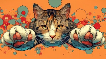 Poster - A stylized illustration of a cat with vibrant colors and splashes.