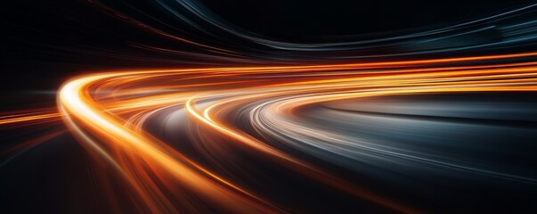 Poster - Light trails on a dark road, abstract speed and motion concept