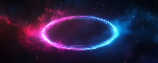 Aufkleber - Glowing neon ring in cosmic space, abstract energy concept