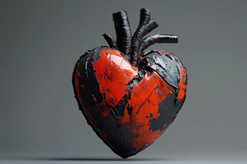 Three dimensional anatomical heart sculpture with dark paint splatters