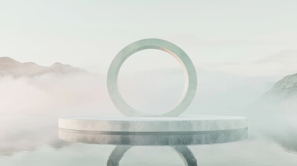 Wall Mural - Ethereal Floating Ring Podium Surrounded by Misty Landscape