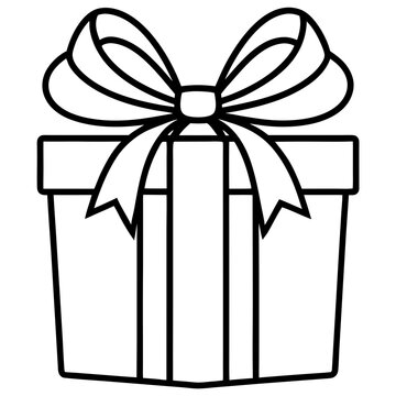 Wrapped gift with a bow line art vector