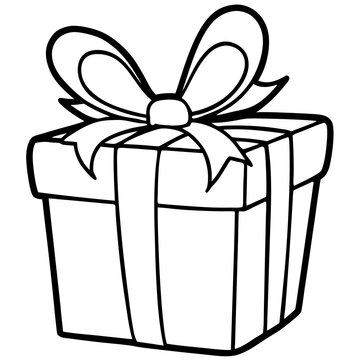 Wrapped gift with a bow line art vector
