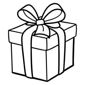Wrapped gift with a bow line art vector