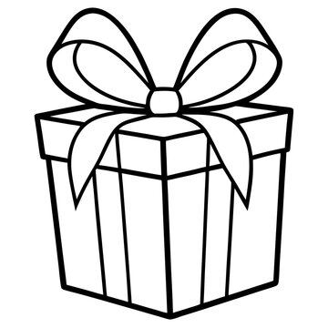Wrapped gift with a bow line art vector