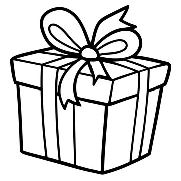 Wrapped gift with a bow line art vector