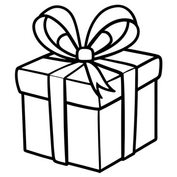 Wrapped gift with a bow line art vector