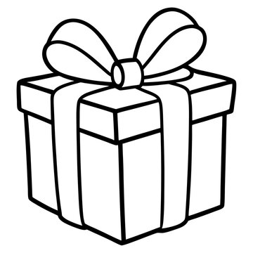 Wrapped gift with a bow line art vector