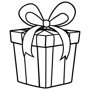 Wrapped gift with a bow line art vector