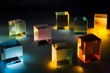 Vibrant Glass Cubes Illuminated Modern Art Photography