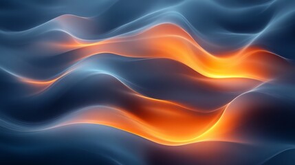 Poster - Abstract waves of blue and orange light, ethereal motion. Digital art and dynamic energy concept