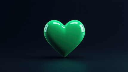 Wall Mural - Glossy green heart shape on dark background