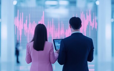 Leinwandbilder - Professionals Analyzing Data Trends with Digital Display in Modern Office Environment