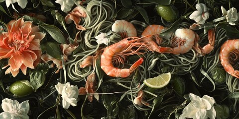 Wall Mural - Shrimp on Noodles