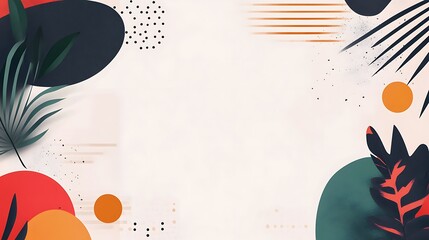 Aufkleber - Abstract summer illustration featuring vibrant colors organic shapes, and tropical leaves.
