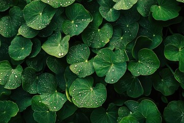 Canvas Print - Green Leaves with Water Droplets