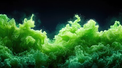 Poster - Vivid Green Abstract Waves of Fluid Motion Against a Dark Background